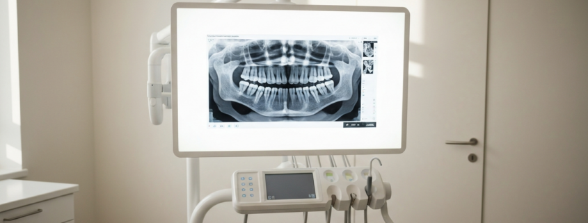 Radiographie panoramique en cabinet à Genève illustrant l'agénésie dentaire