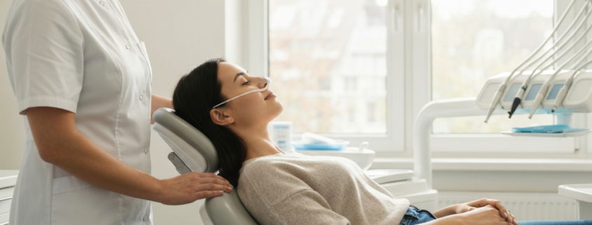 Patient détendu sous MEOPA (sédation consciente) chez le dentiste à Genève